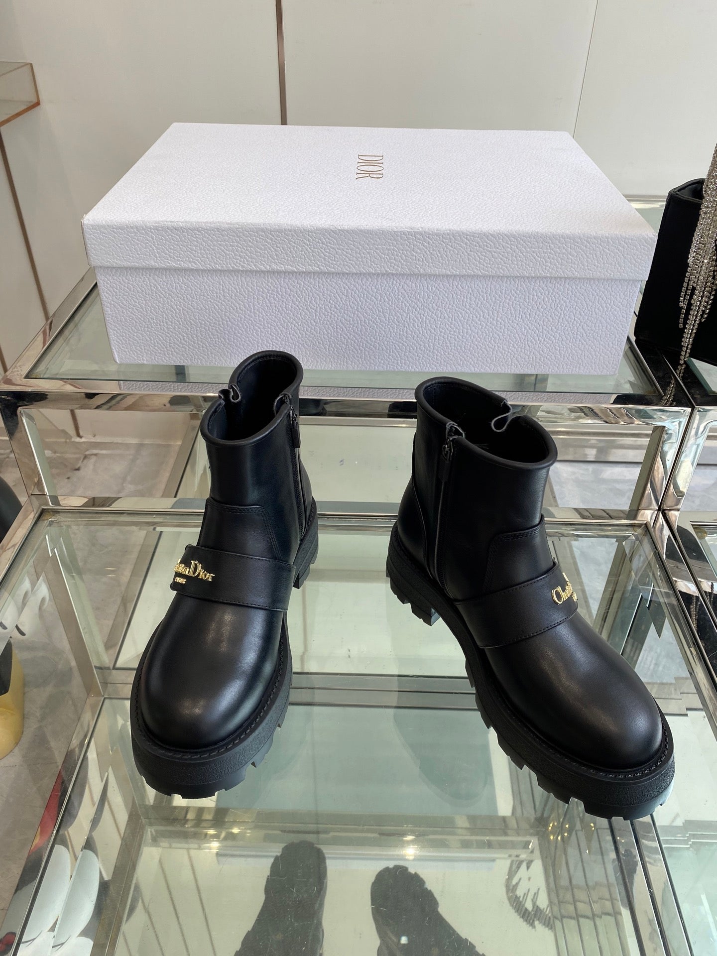 DIOR 25S D-QUEST ANKLE BOOT 35MM IN BLACK CALFSKIN - 35