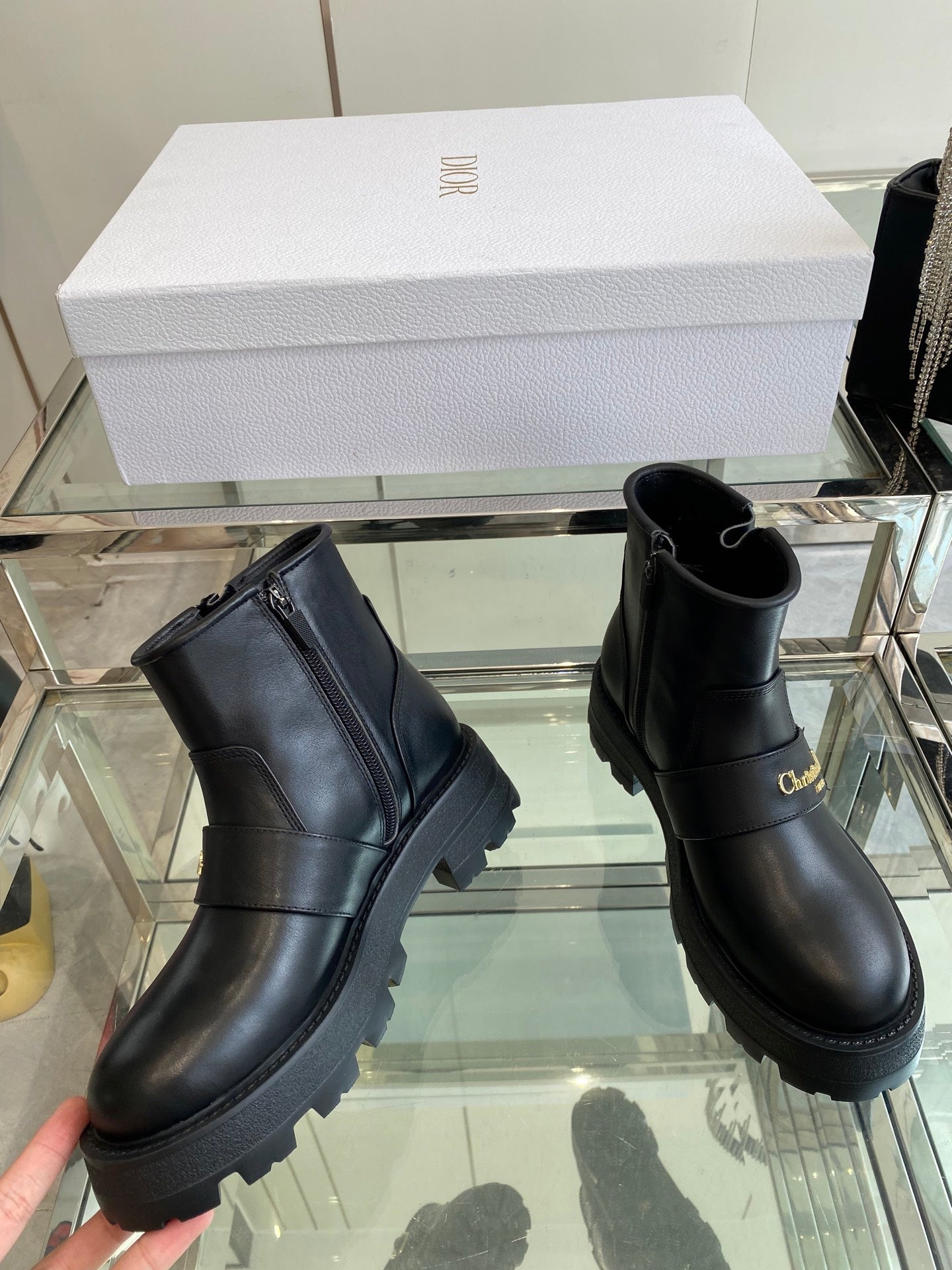 DIOR 25S D-QUEST ANKLE BOOT 35MM IN BLACK CALFSKIN - 35