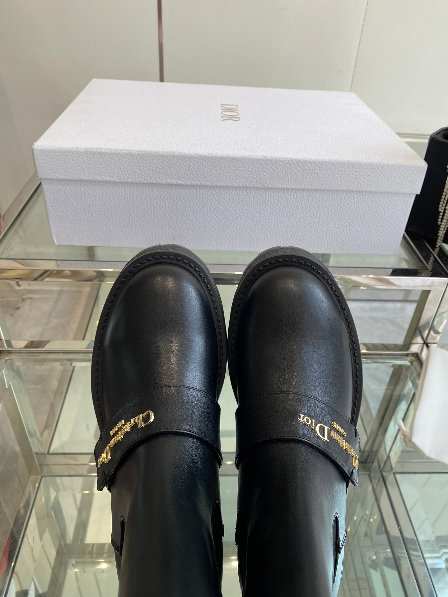 DIOR 25S D-QUEST ANKLE BOOT 35MM IN BLACK CALFSKIN GOLD HARDWARE - 35