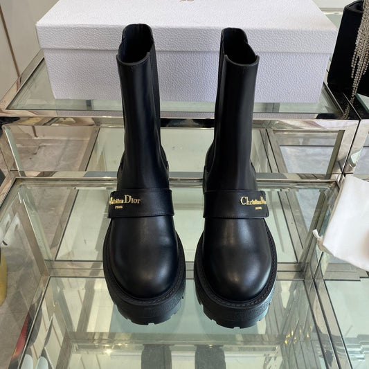 DIOR 25S D-QUEST ANKLE BOOT 35MM IN BLACK CALFSKIN GOLD HARDWARE - 35