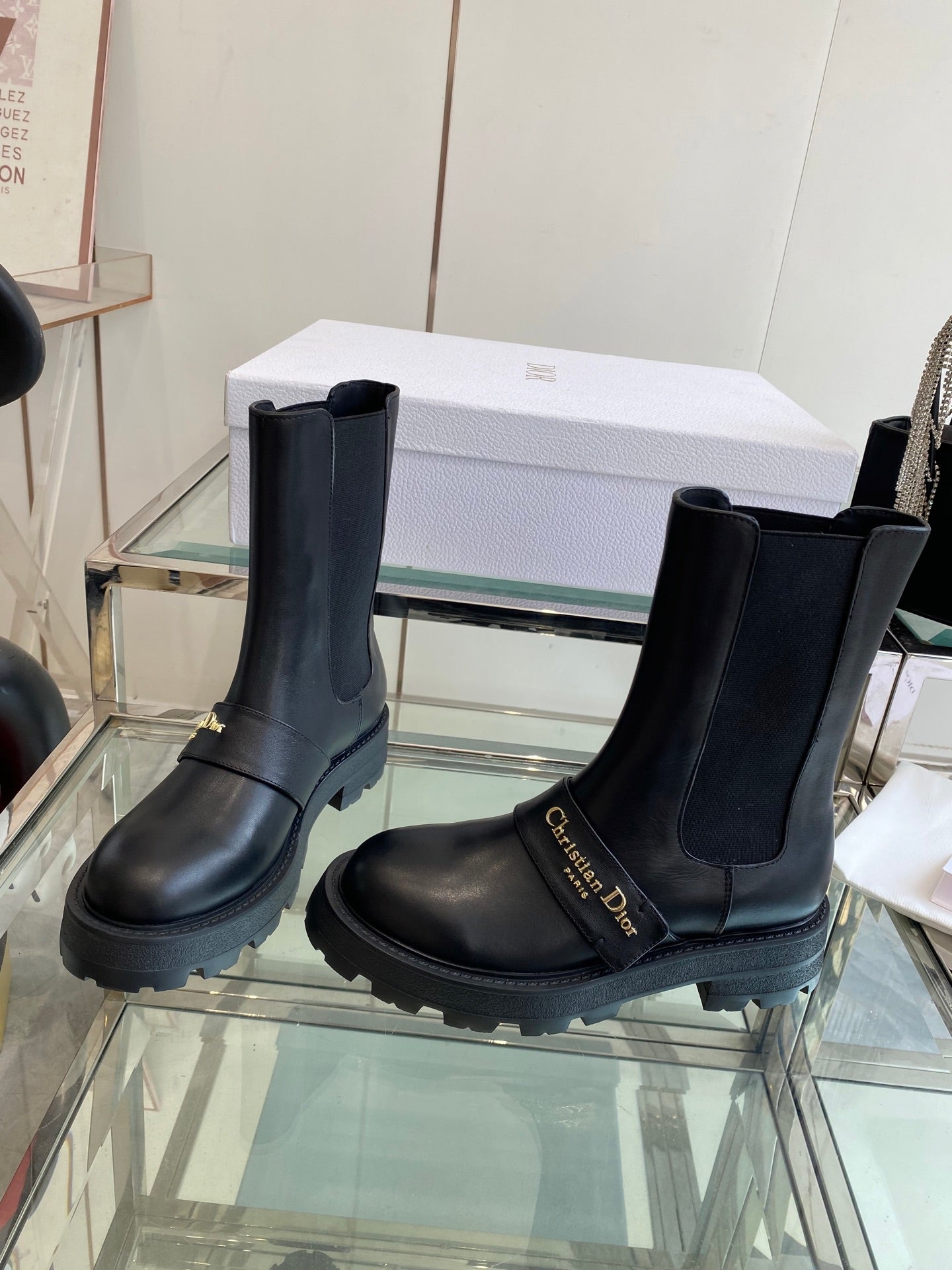 DIOR 25S D-QUEST ANKLE BOOT 35MM IN BLACK CALFSKIN GOLD HARDWARE - 35