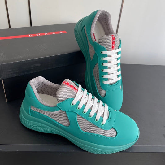 КРОСІВКИ PRADA 26S AMERICA CUP З М'ЯКОЇ ГУМИ ТА ВЕЛОСИПЕДНОЇ ТКАНИНИ КОЛЬОРУ ТЕМНОЇ БІРЮЗИ