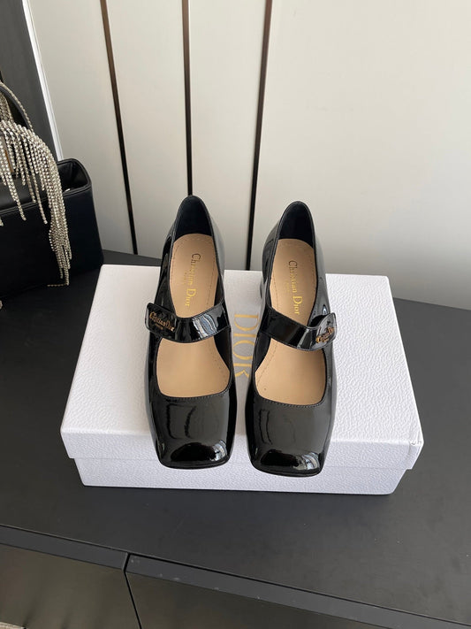 DIOR 26S ТУФЛІ МЕРІ ДЖЕЙН 45 ММ З ЧОРНОЇ ГЛЯНЦЕВОЇ ТЕЛЯЧОЇ ШКІРИ