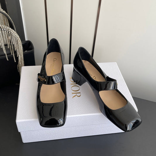 DIOR 26S ТУФЛІ МЕРІ ДЖЕЙН 45 ММ З ЧОРНОЇ ГЛЯНЦЕВОЇ ТЕЛЯЧОЇ ШКІРИ