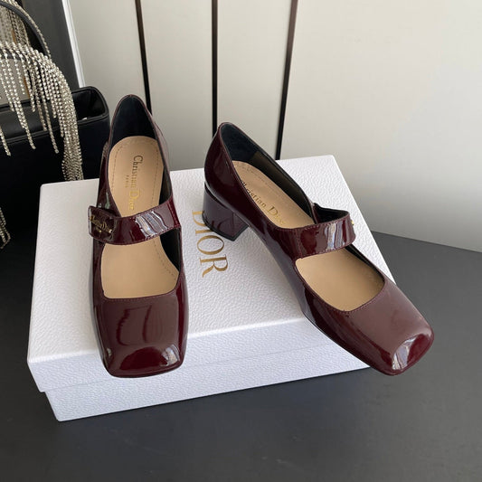 DIOR 26S MARY JANE 45 ММ З ТЕМНО-ЧЕРВОНОЇ ГЛЯНЦЕВОЇ ТЕЛЯЧОЇ ШКІРИ