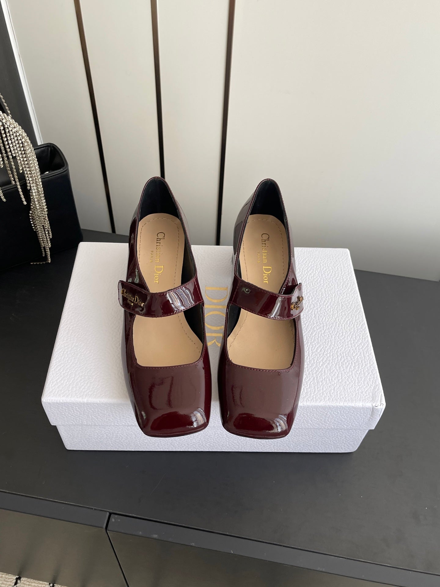 DIOR 26S MARY JANE 45 MM IN DARK RED GLOSSY CALFSKIN