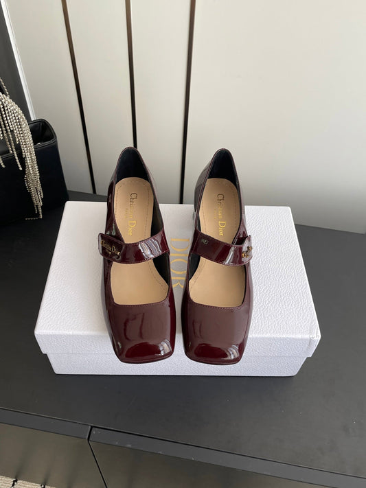 DIOR 26S MARY JANE 45 ММ З ТЕМНО-ЧЕРВОНОЇ ГЛЯНЦЕВОЇ ТЕЛЯЧОЇ ШКІРИ