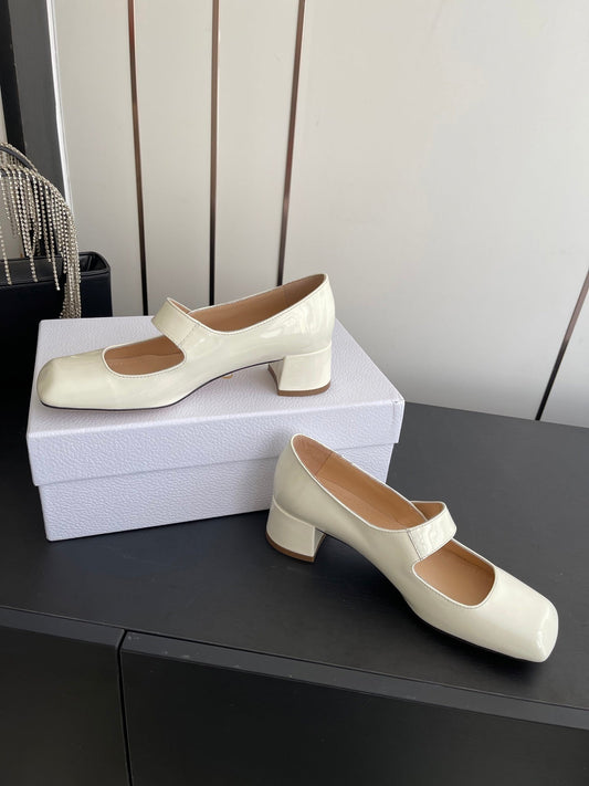 DIOR 26S MARY JANE 45 ММ З ГЛЯНЦЕВОЇ ТЕЛЯЧОЇ ШКІРИ КРЕМОВО-БІЛОГО КОЛЬОРУ