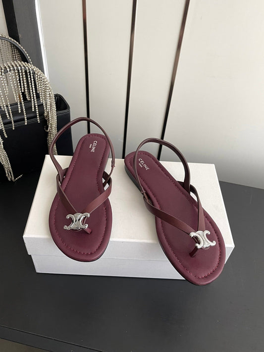 БОСОНІЖКИ-В'ЄТНАМКИ CELINE 26S З ТЕМНО-ЧЕРВОНОЇ ТЕЛЯЧОЇ ШКІРИ