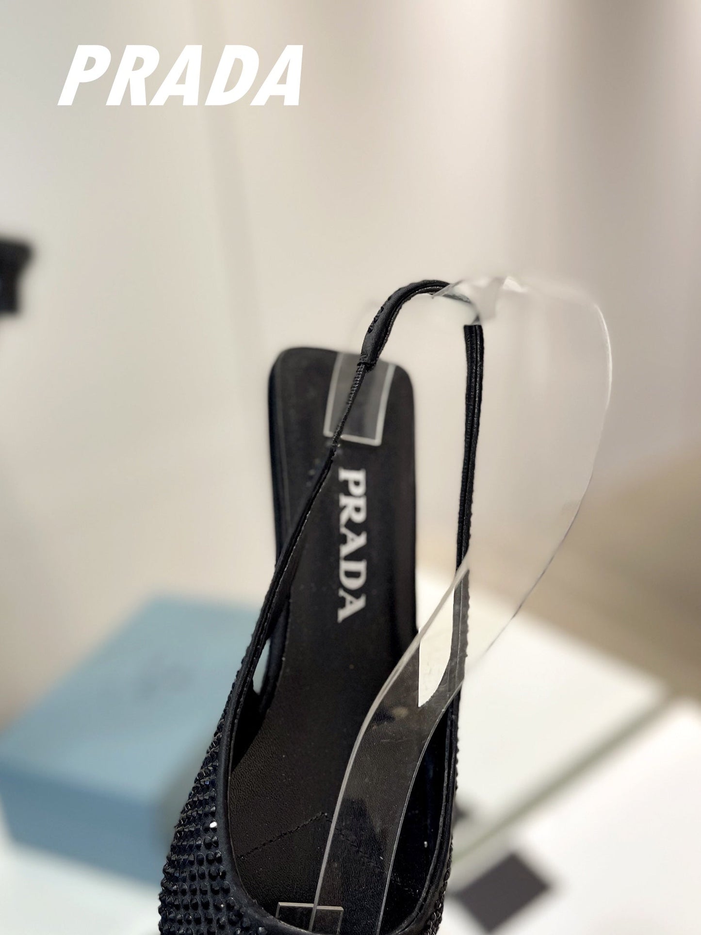 PRA SLINGBACK PUMPS BLACK SATIN WITH BLACK CRYSTALS - 34