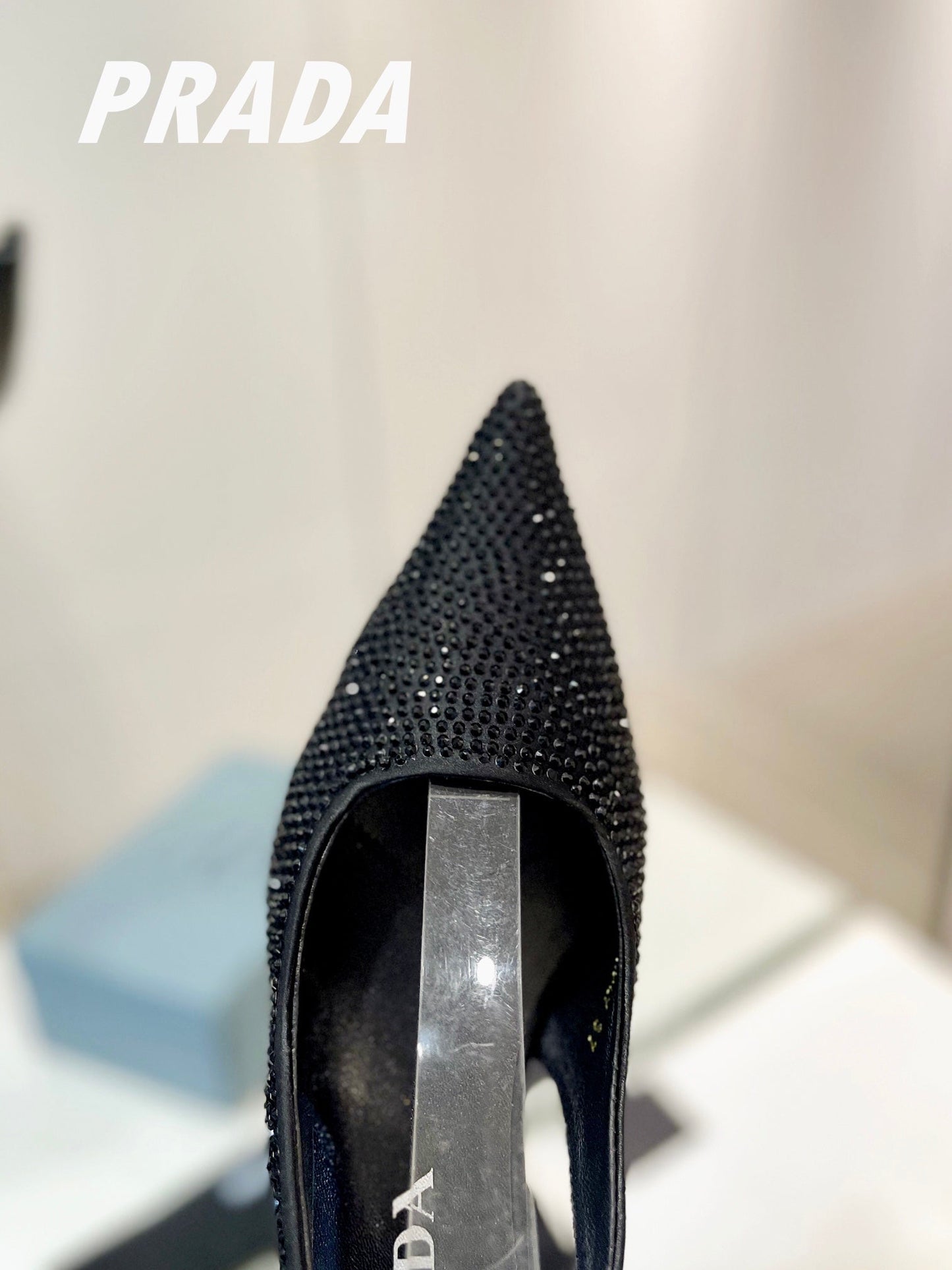 PRA SLINGBACK PUMPS BLACK SATIN WITH BLACK CRYSTALS - 34