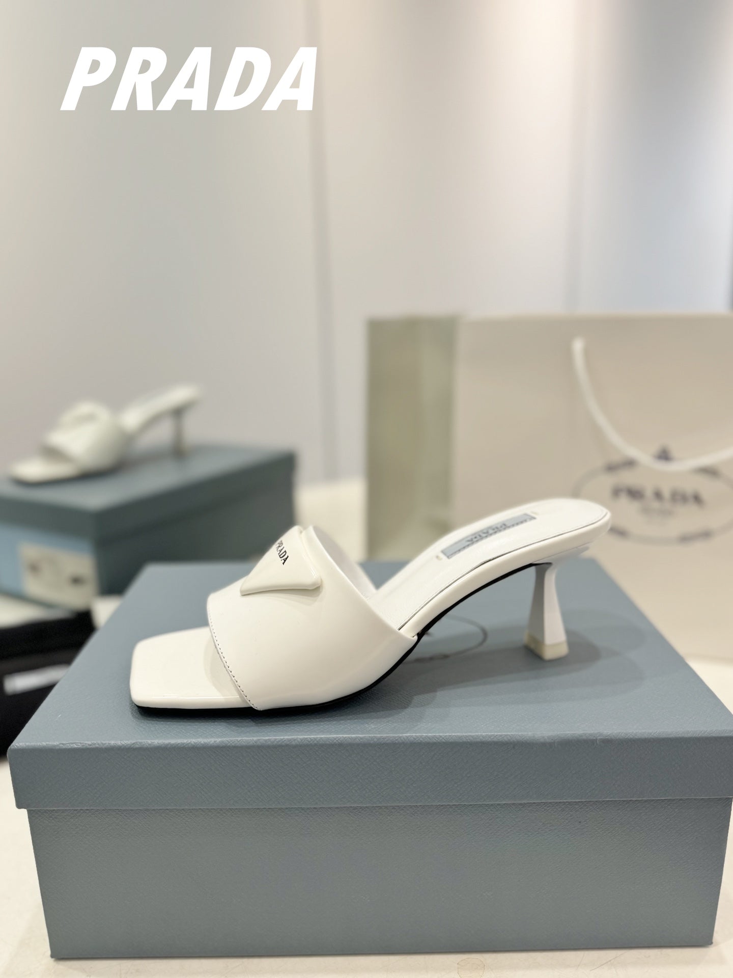 PRA BRUSHED LEATHER HEELED SLIDES WHITE - 34