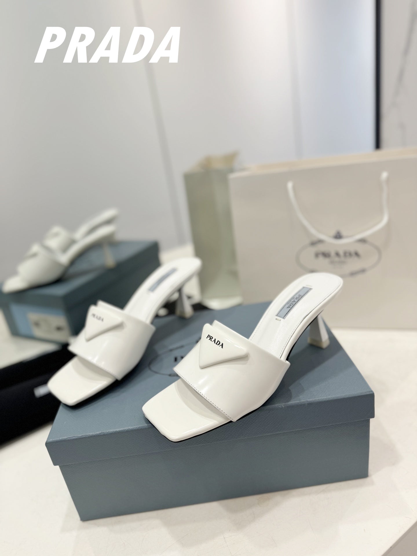 PRA BRUSHED LEATHER HEELED SLIDES WHITE - 34