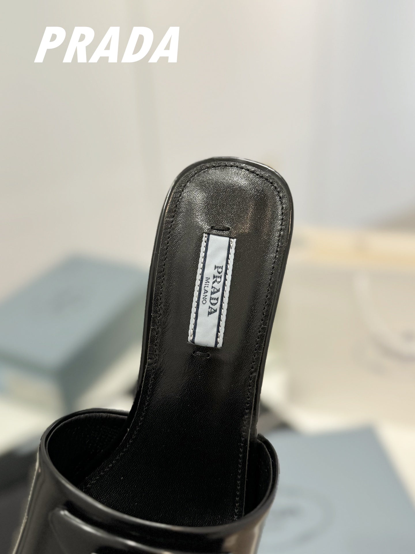 PRA BRUSHED LEATHER HEELED SLIDES BLACK - 34