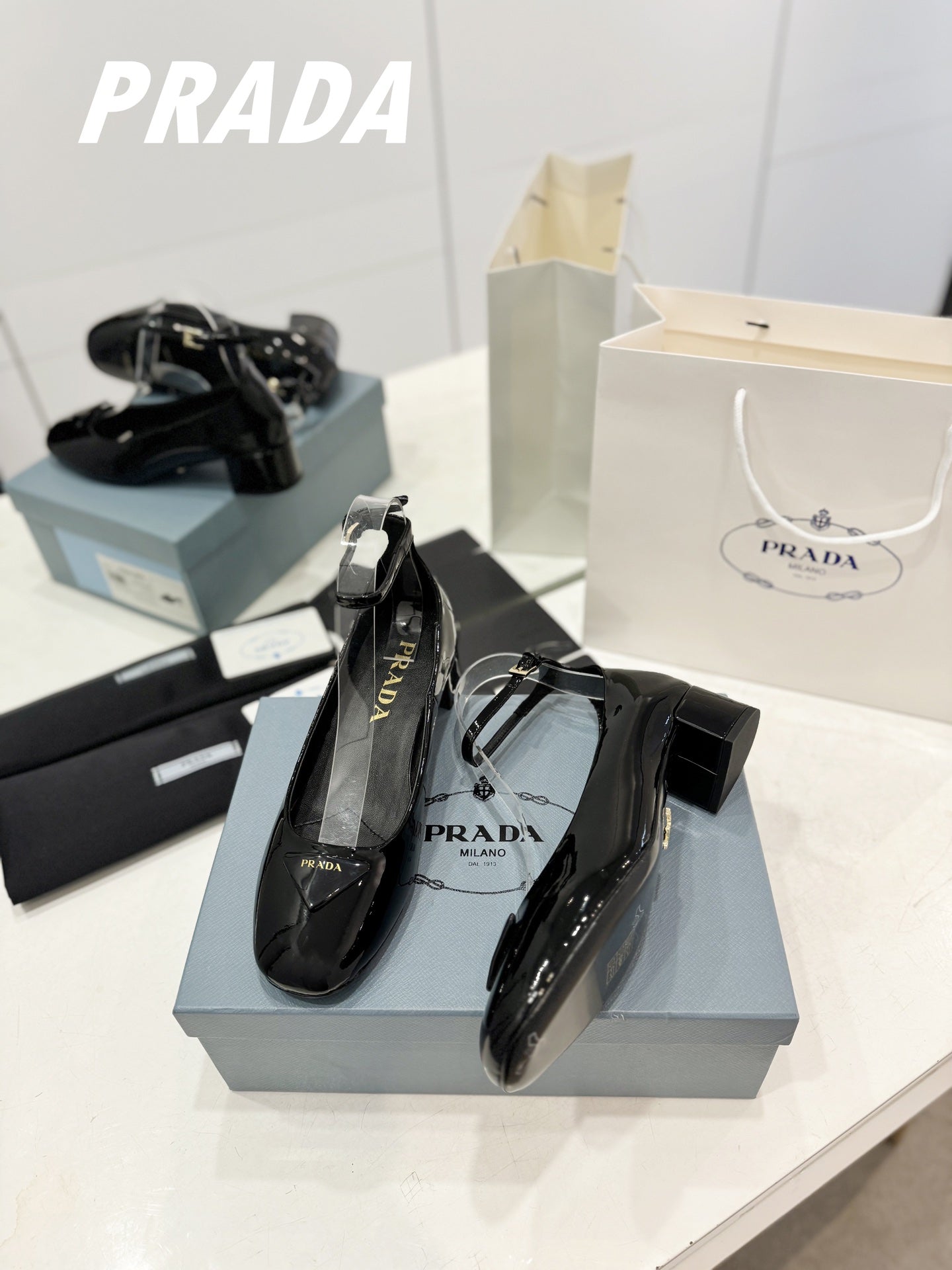Pra Pumps 40 Square Sole Black Patent Leather - 35