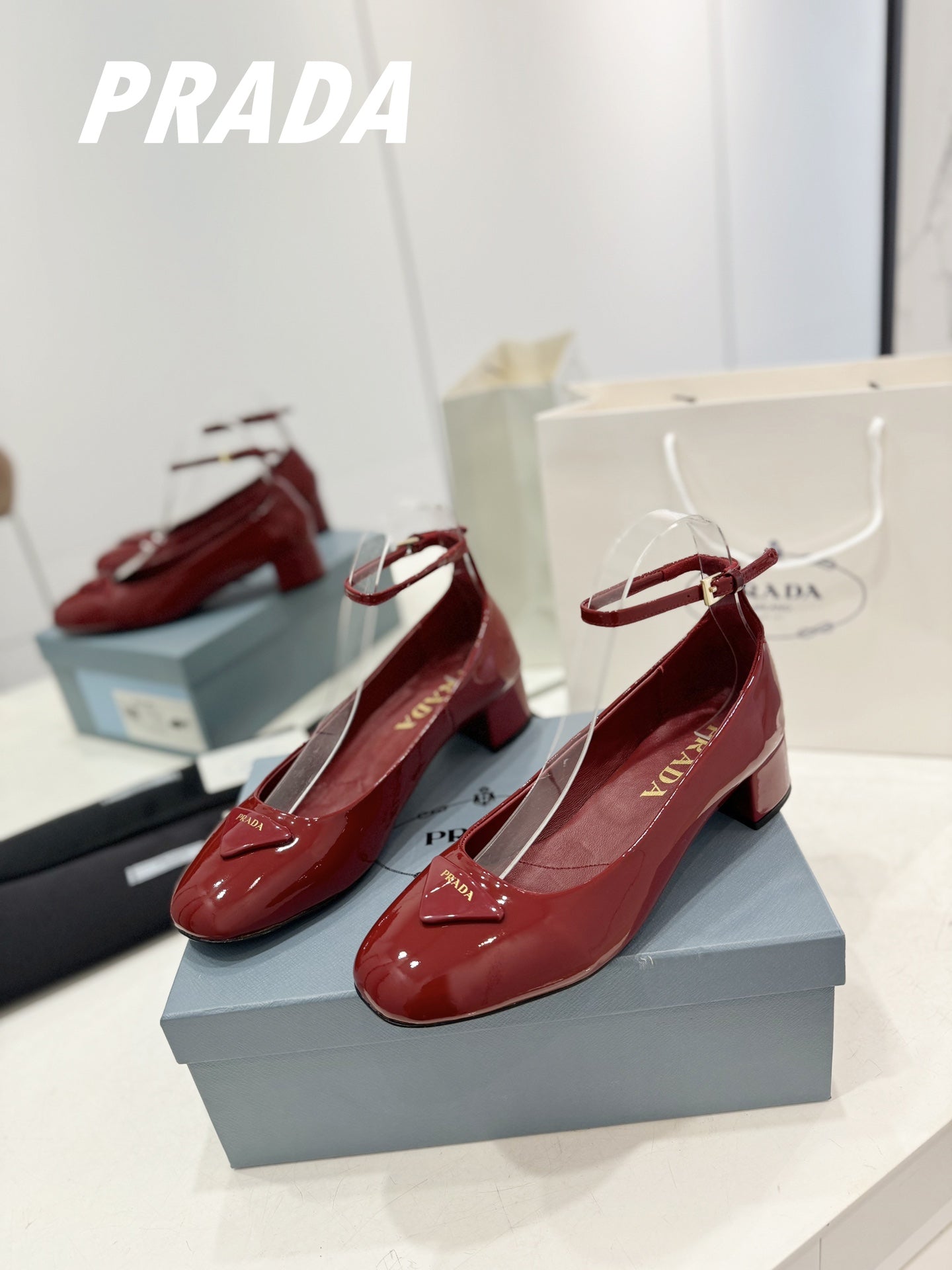 Pra Pumps 40 Square Sole Wine Patent Leather - 35