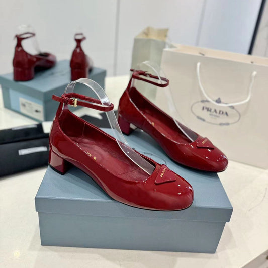 Pra Pumps 40 Square Sole Wine Patent Leather - 35