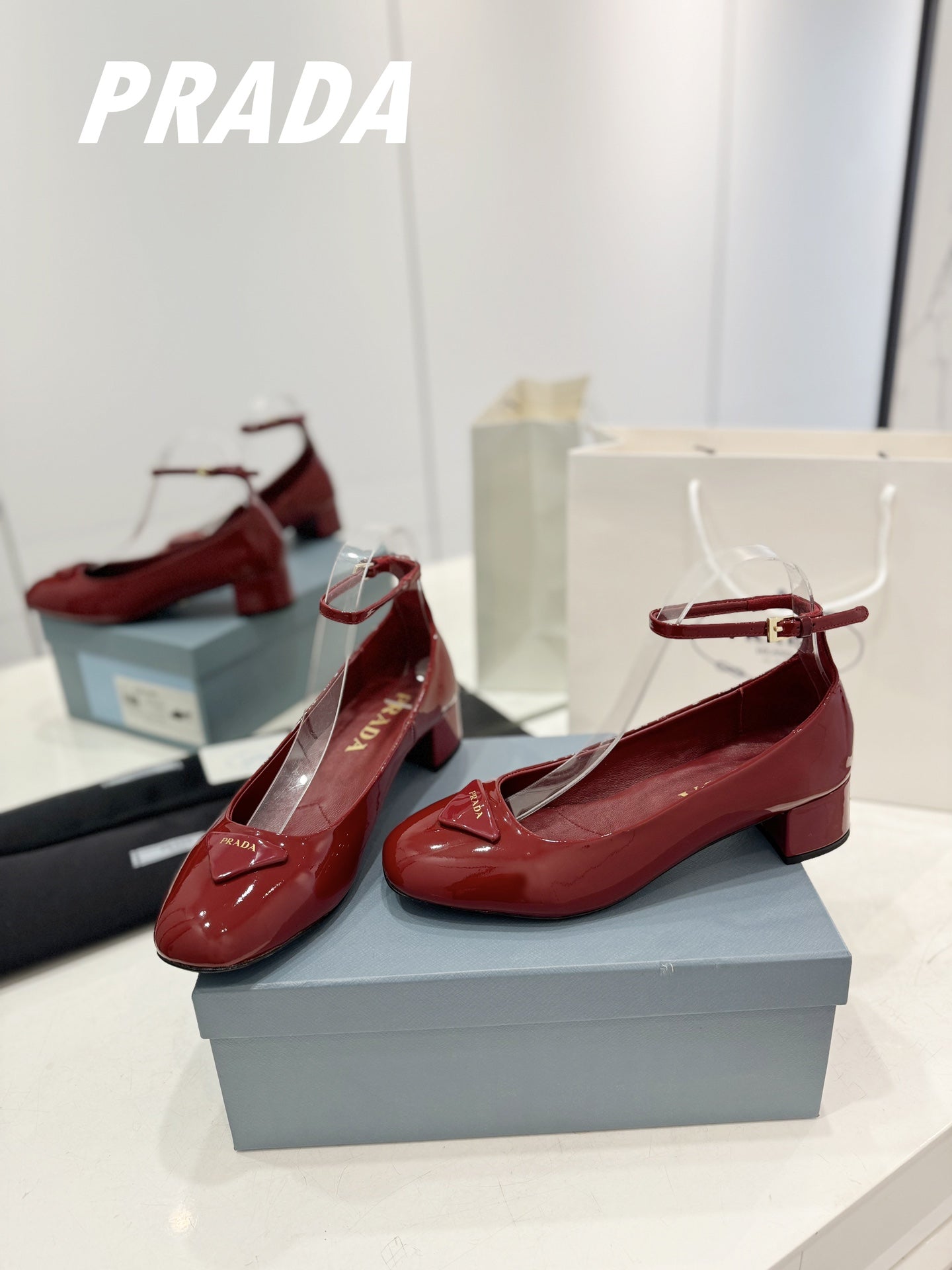 Pra Pumps 40 Square Sole Wine Patent Leather - 35