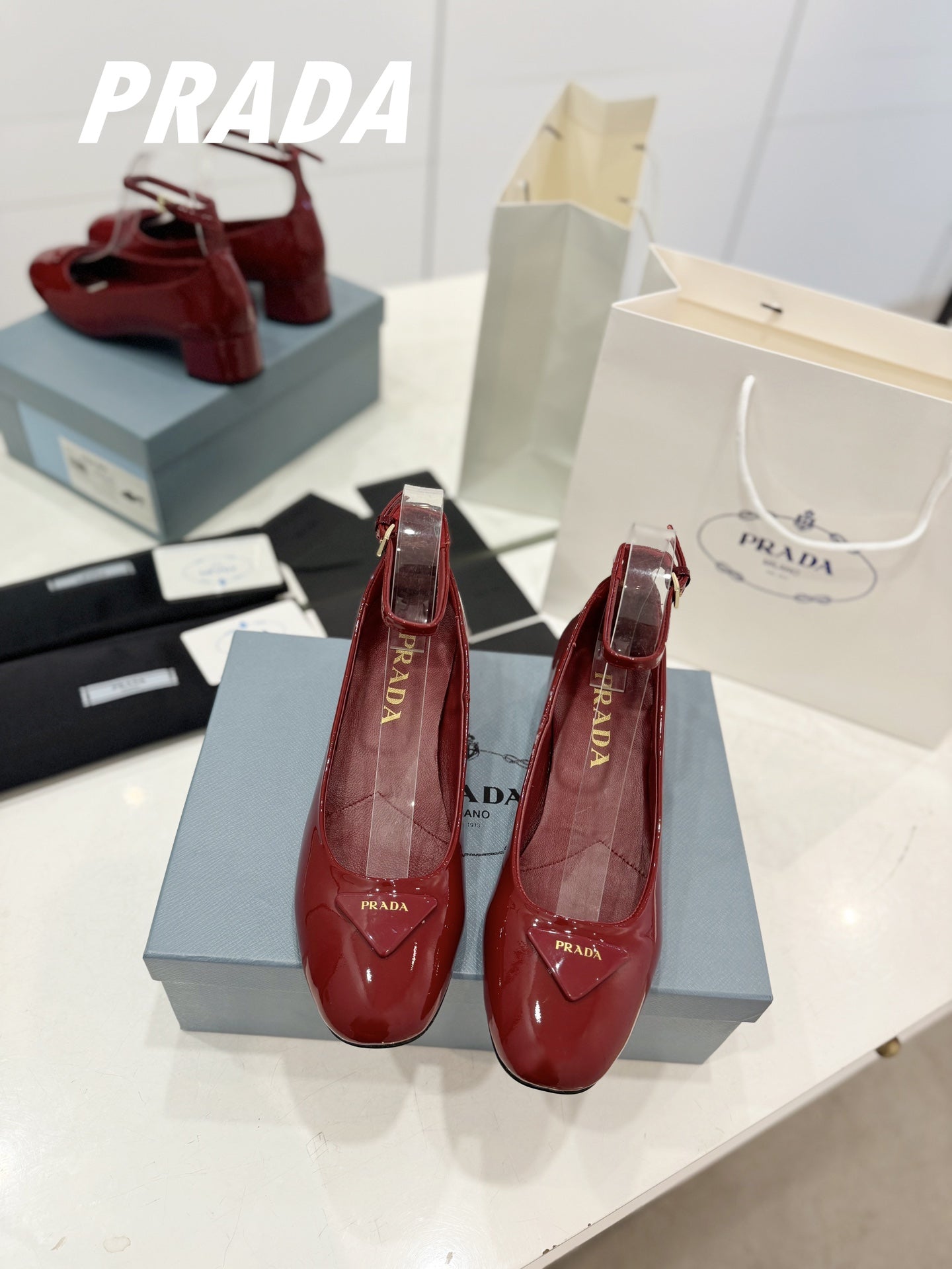Pra Pumps 40 Square Sole Wine Patent Leather - 35