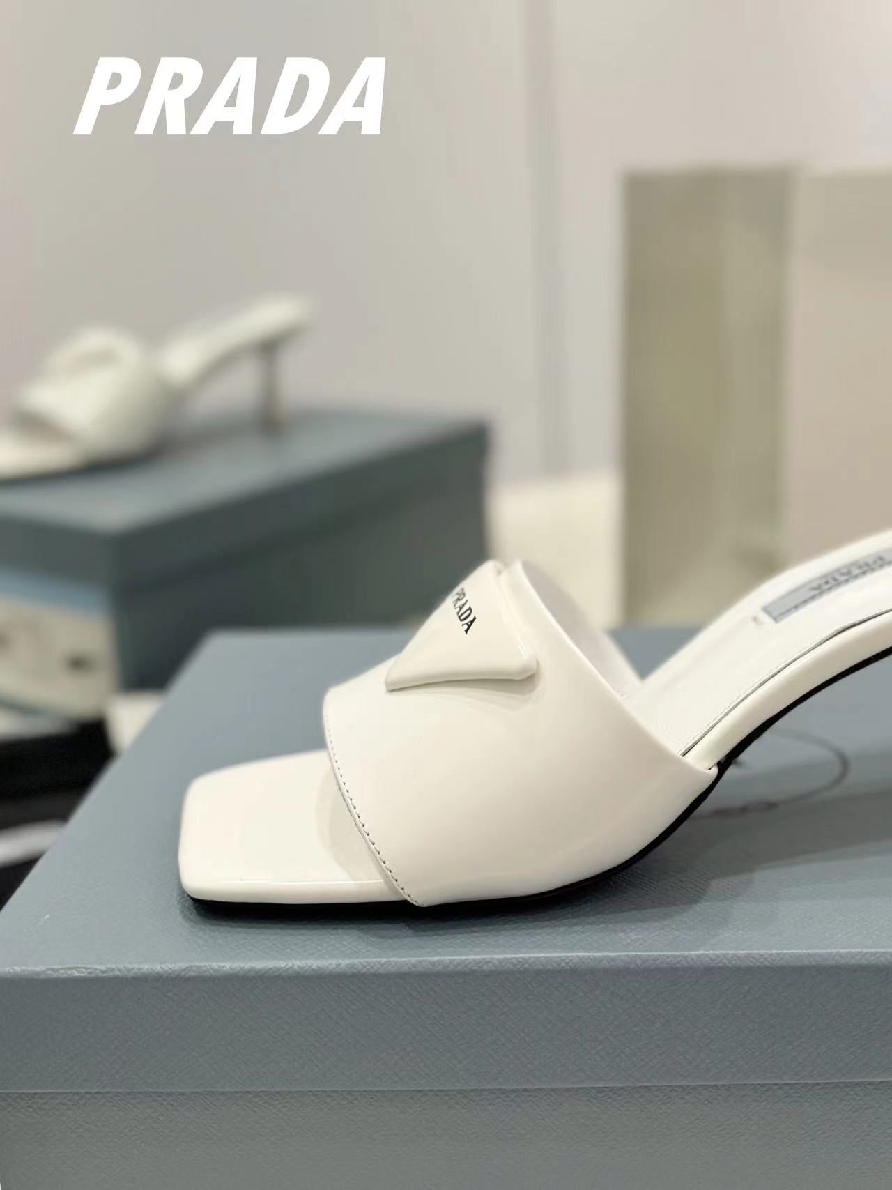 PRA BRUSHED LEATHER HEELED SLIDES WHITE - 34