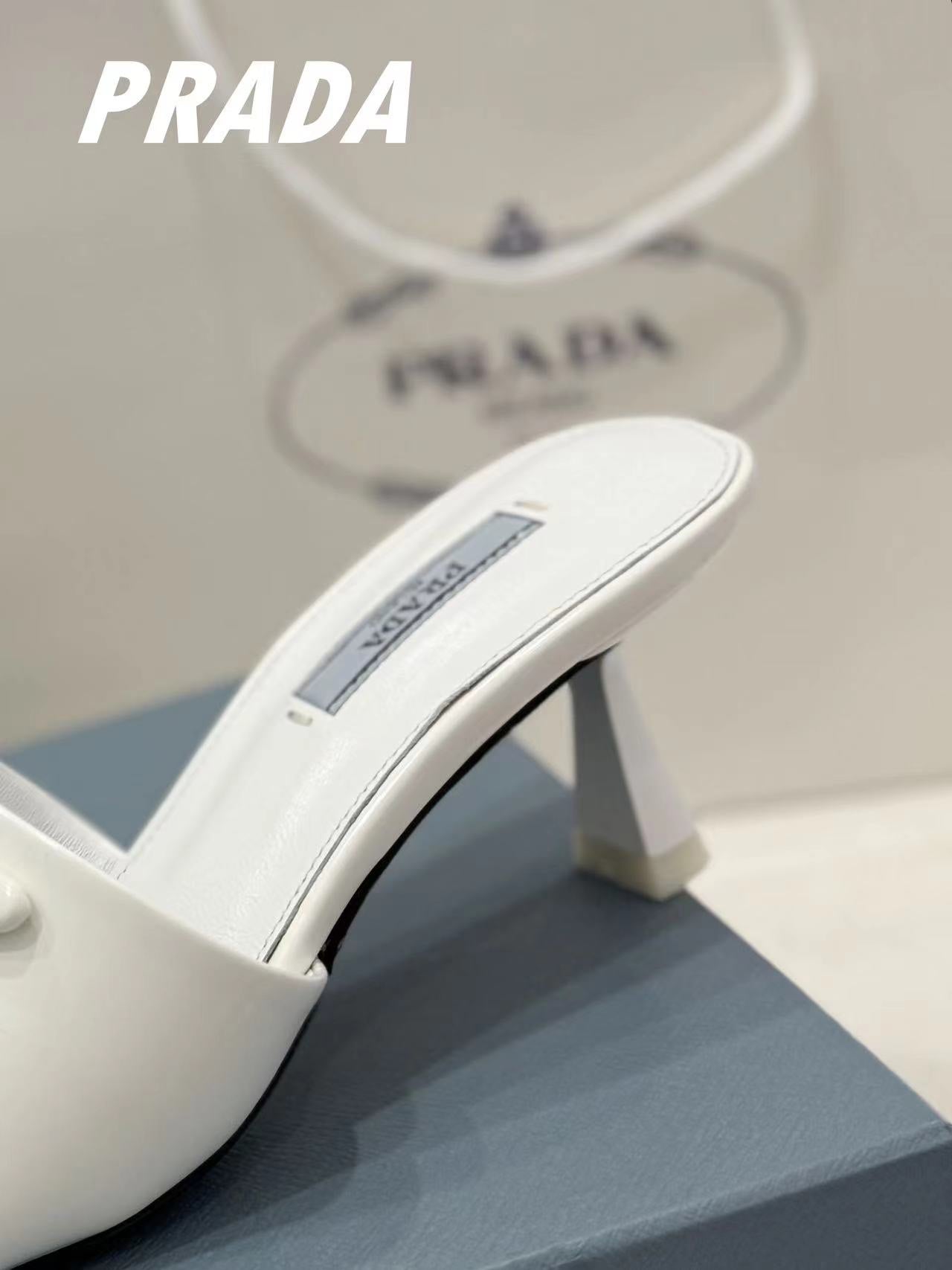 PRA BRUSHED LEATHER HEELED SLIDES WHITE - 34