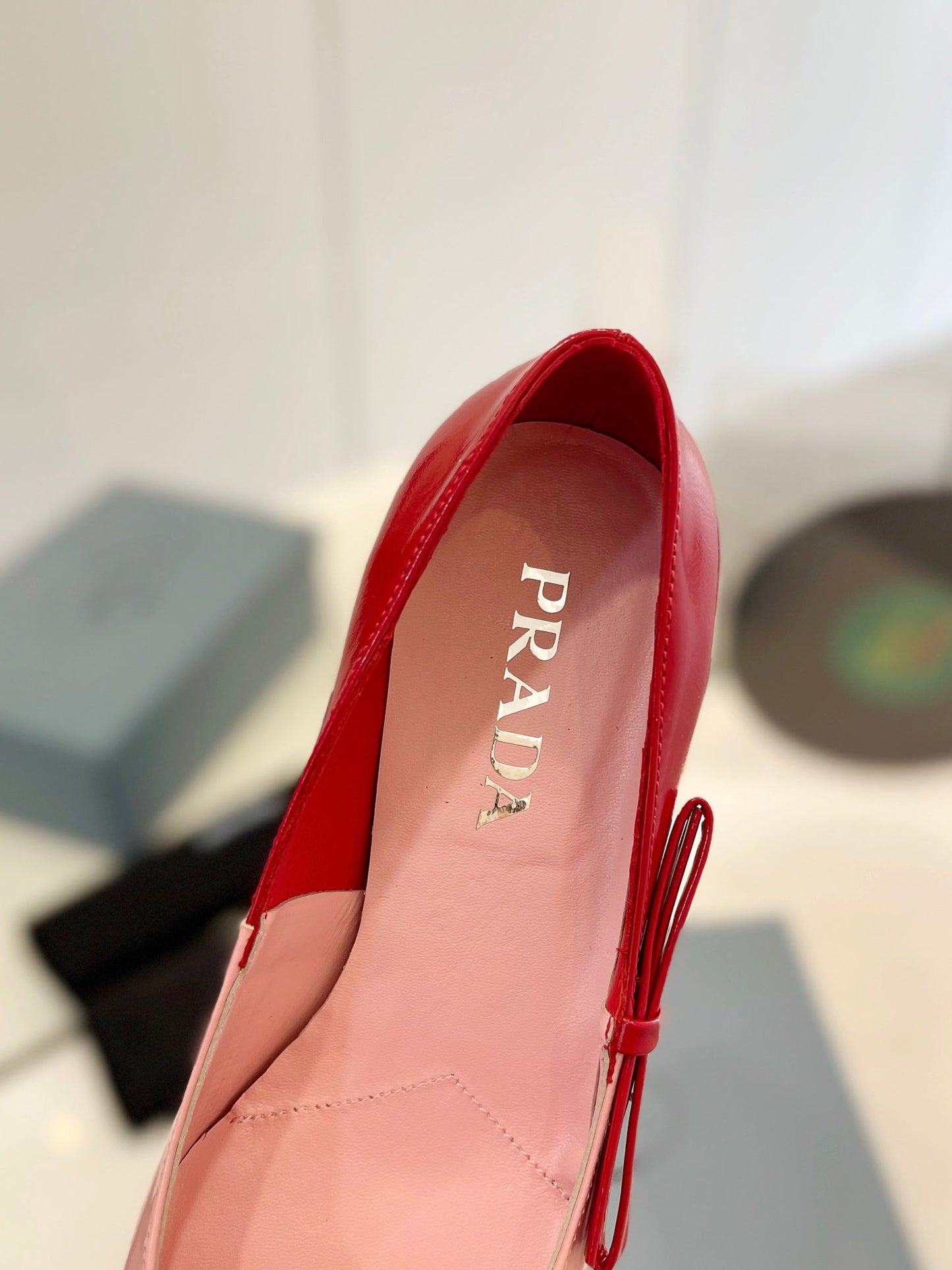 PRA MID - HEELS RED AND LIGHT PINK LAMBSKIN WITH BOW - 34