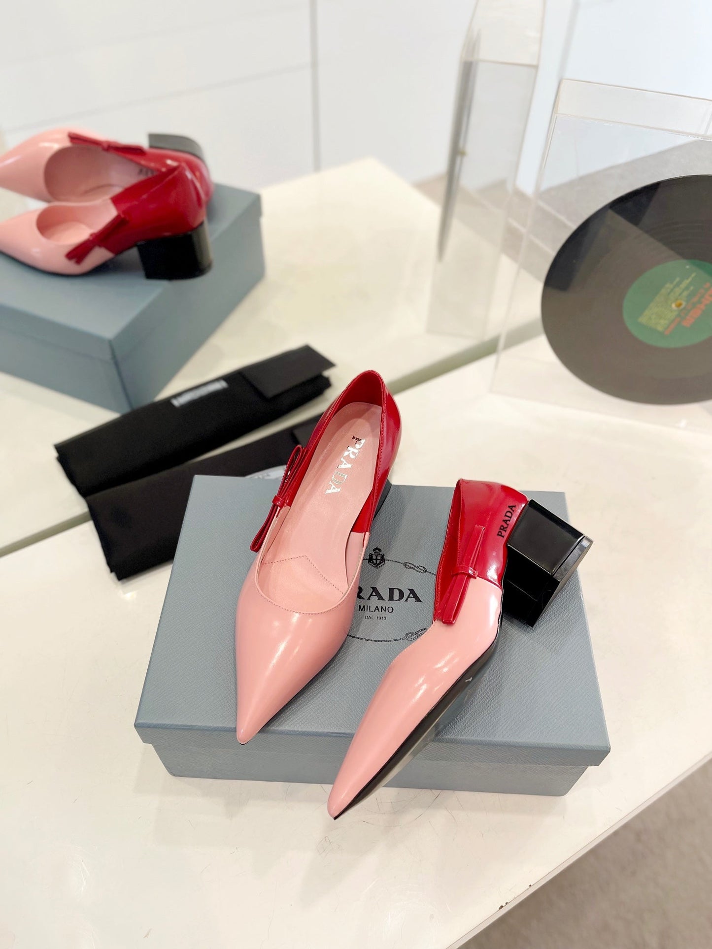 Pra Pump 45 Square Sole Pink Red Patent Leather - 35