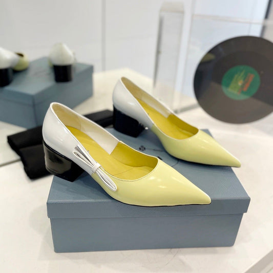 PRA BRUSHED PUMPS WHITE AND LEMON CALFSKIN - 34