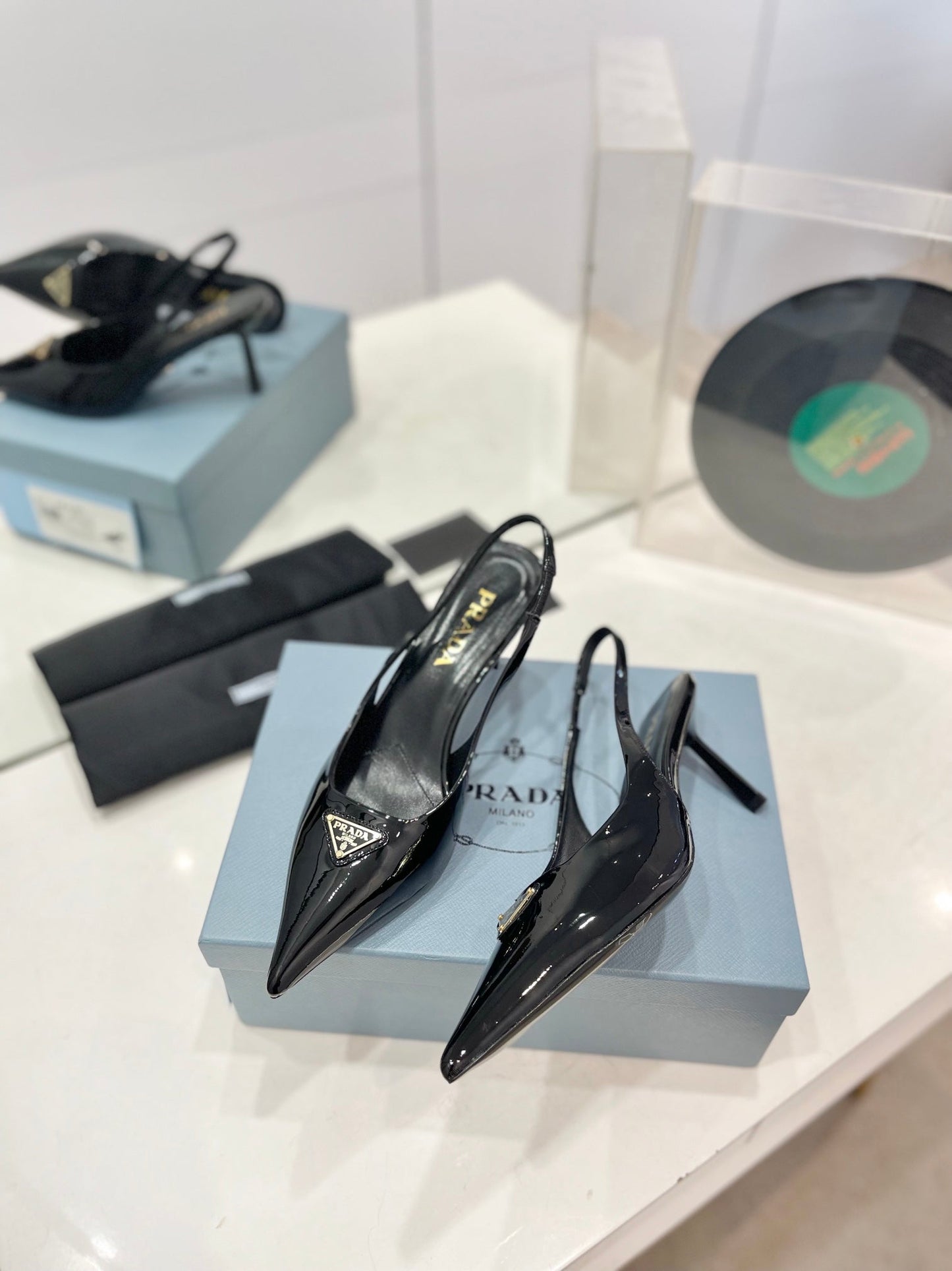 Pra Slingback Pumps 75 Black Patent Leather - 35