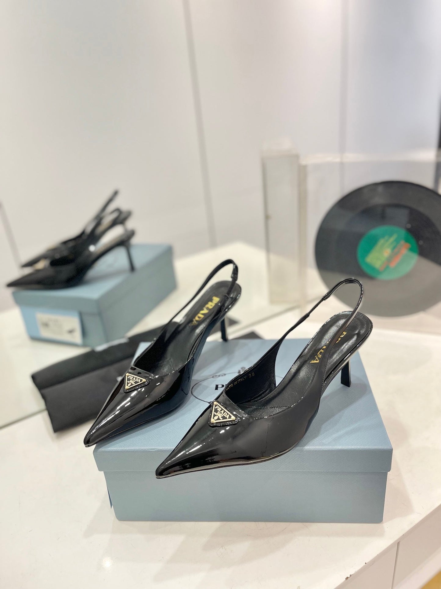 Pra Slingback Pumps 75 Black Patent Leather - 35