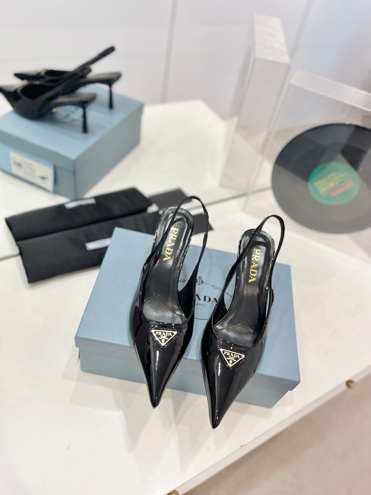 Pra Slingback Pumps 75 Black Patent Leather - 35