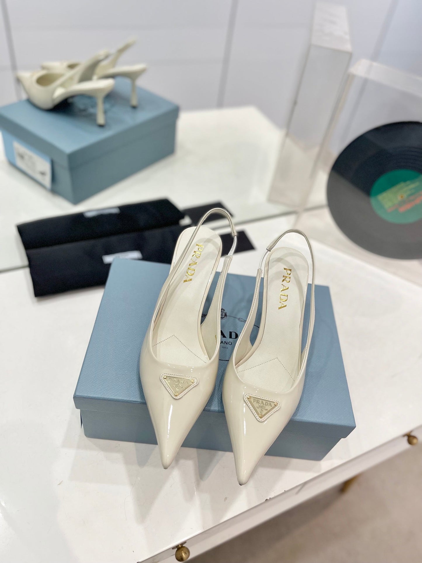 Pra Slingback Pumps 75 White Patent Leather - 35