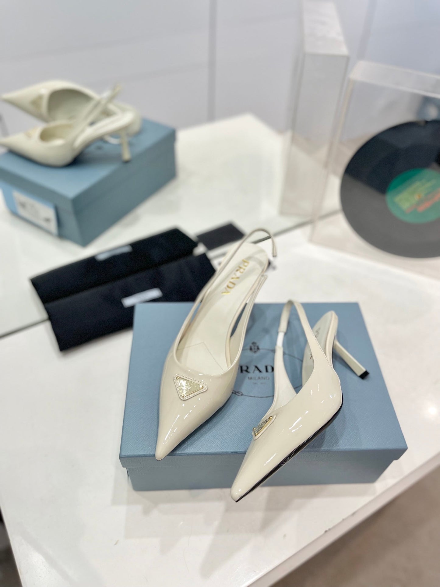 Pra Slingback Pumps 75 White Patent Leather - 35