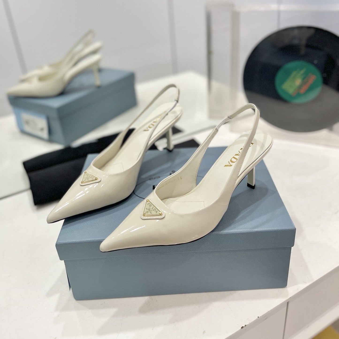 Pra Slingback Pumps 75 White Patent Leather - 35