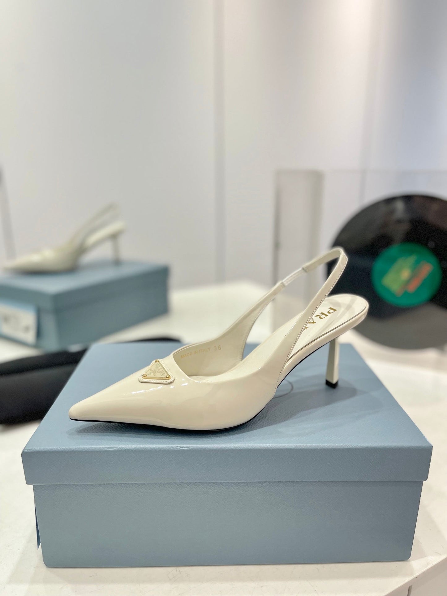Pra Slingback Pumps 75 White Patent Leather - 35