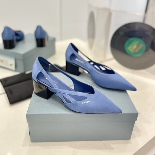 Pra Pumps 50 Square Sole Light Blue Suede Fabric - 35