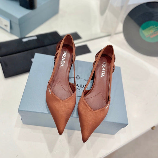 PRA BRUSHED CUT-OUT PUMPS RUSSET SATIN - 35