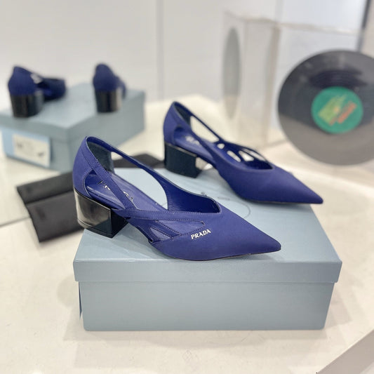 Pra Pumps 50 Square Sole Blue Suede Fabric - 35