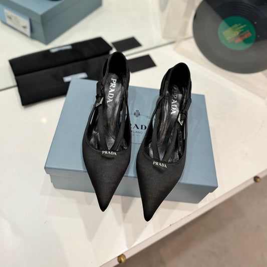 PRA STRAP CUT-OUT PUMPS BLACK SATIN - 35