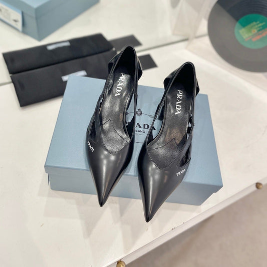PRA STRAP CUT-OUT PUMPS BLACK CALFSKIN - 35