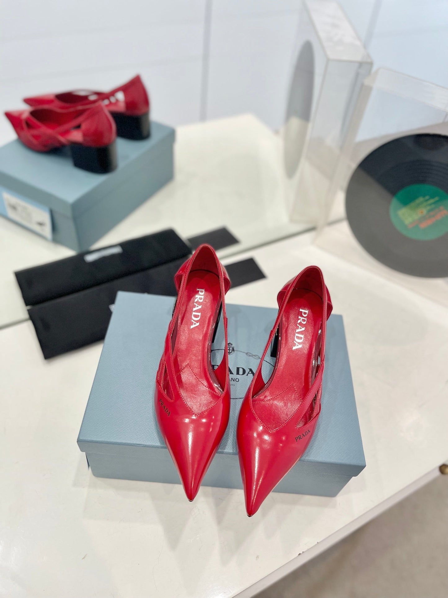 Pra Pumps 50 Square Sole Red Patent Leather - 35