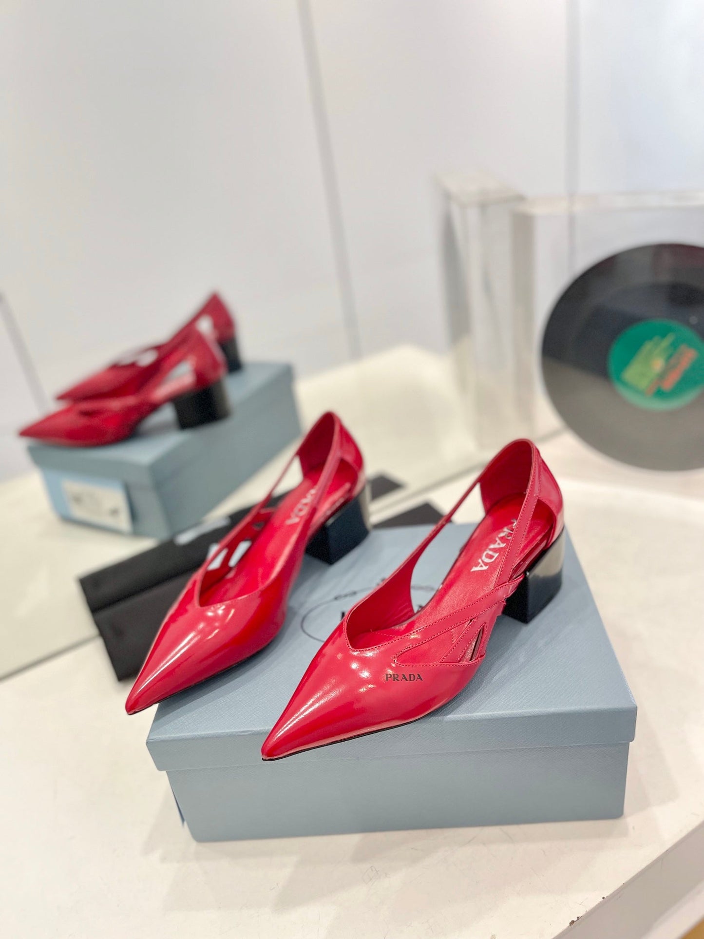 Pra Pumps 50 Square Sole Red Patent Leather - 35