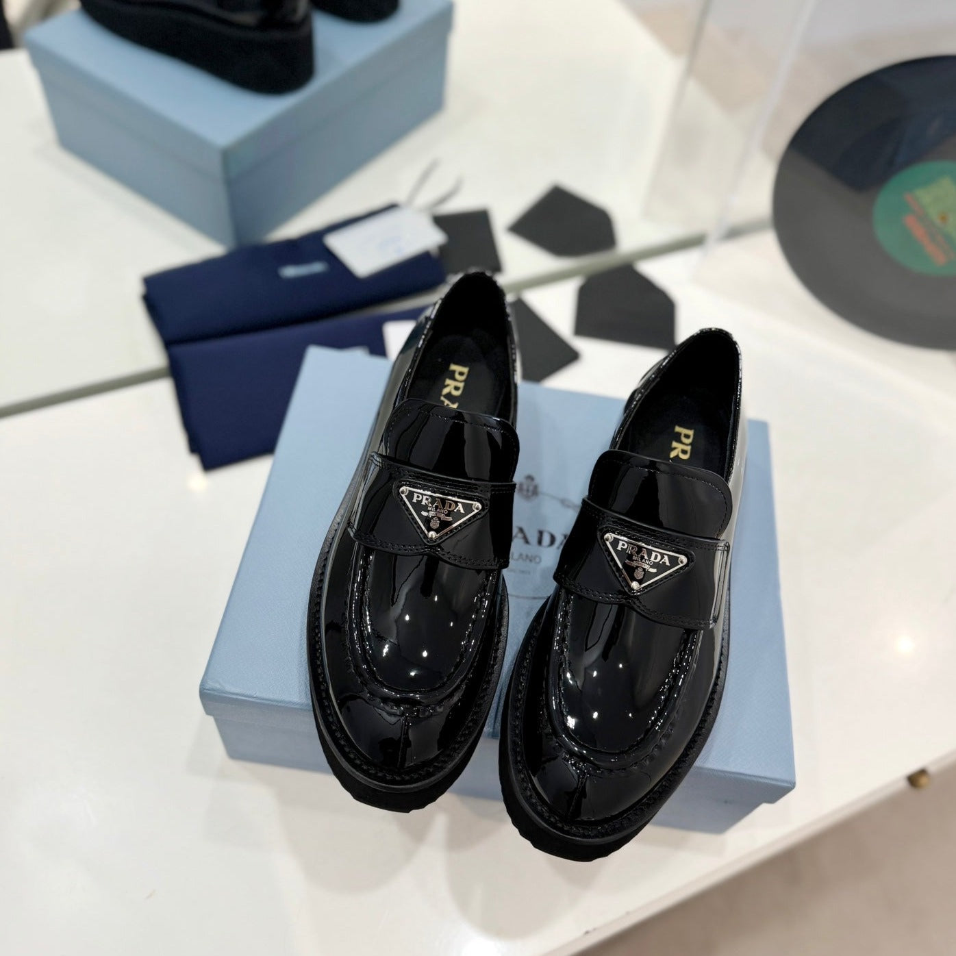 PRA BRUSHED LOAFERS GLOSSY BLACK LAMBSKIN - 35
