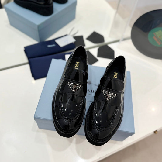 PRA BRUSHED LOAFERS GLOSSY BLACK LAMBSKIN - 35