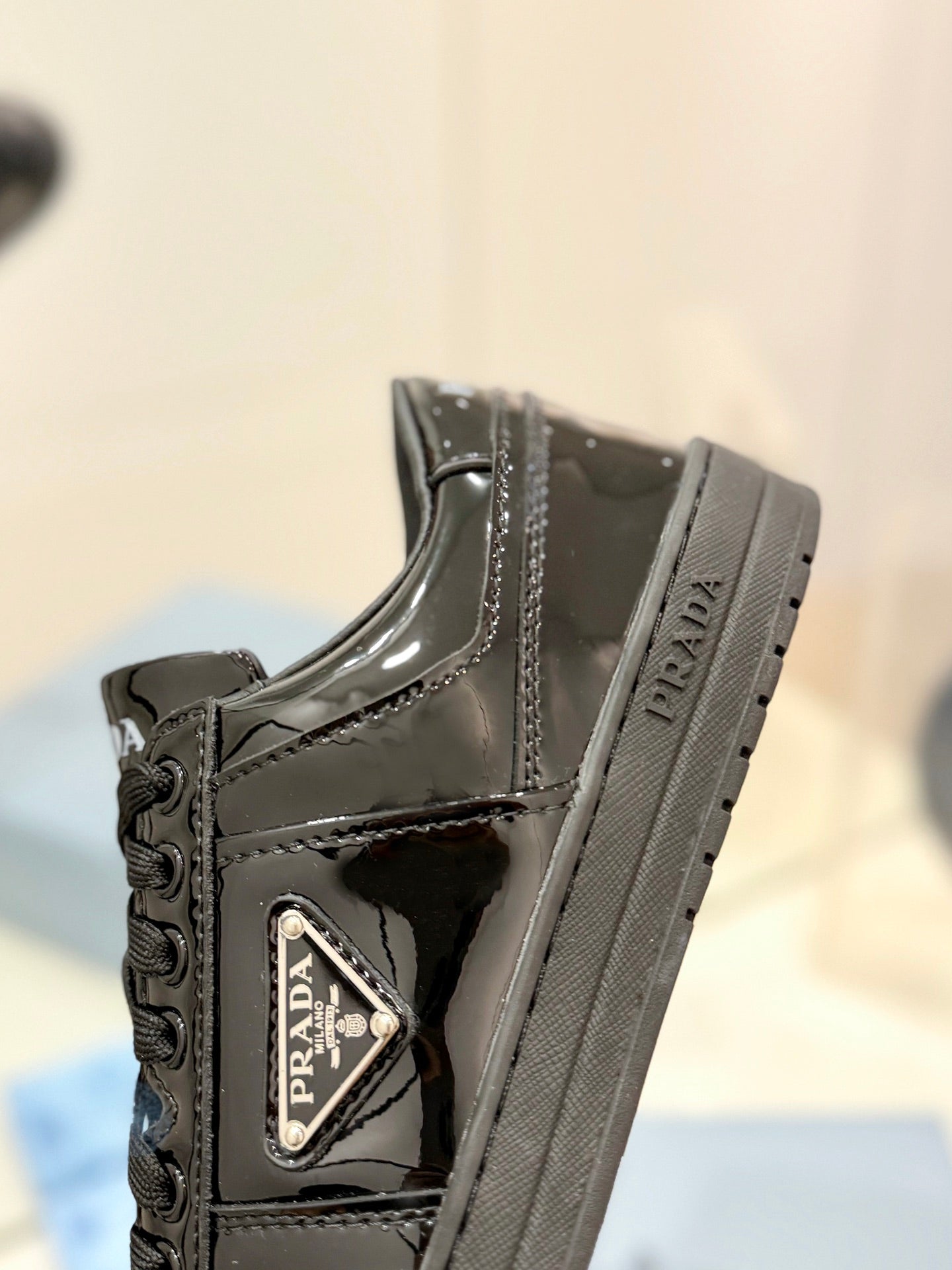 PRA DOWNTOWN PERFORATED SNEAKERS GLOSSY BLACK CALFSKIN - 35