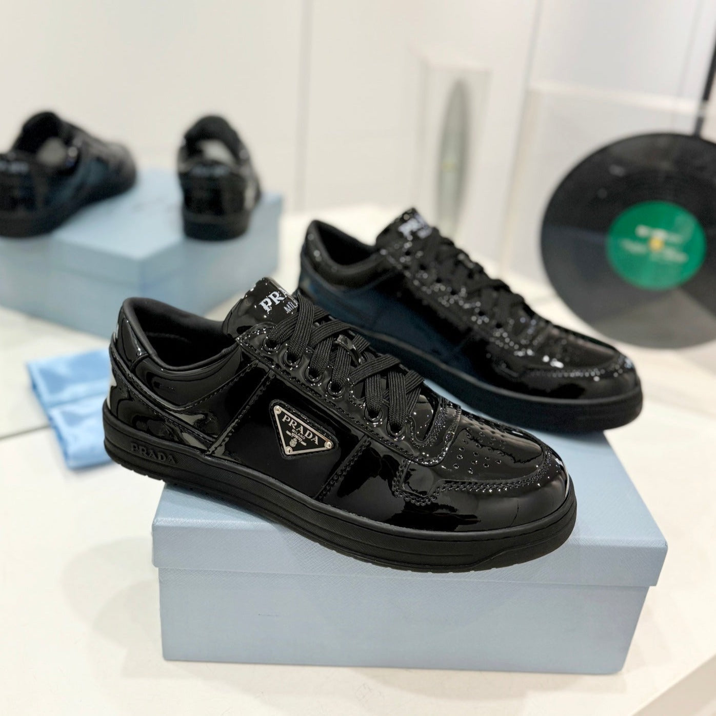 PRA DOWNTOWN PERFORATED SNEAKERS GLOSSY BLACK CALFSKIN - 35