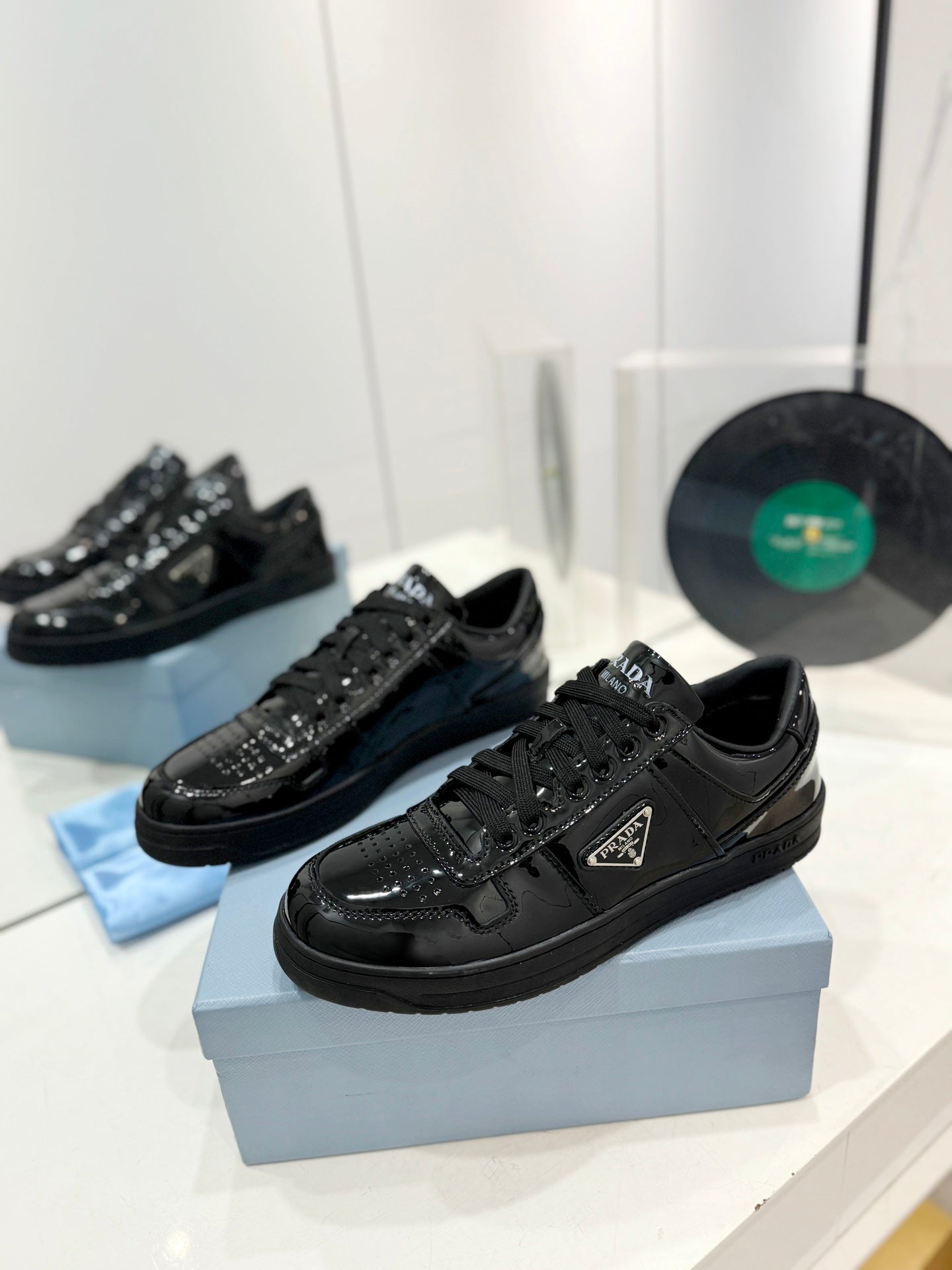 PRA DOWNTOWN PERFORATED SNEAKERS GLOSSY BLACK CALFSKIN - 35