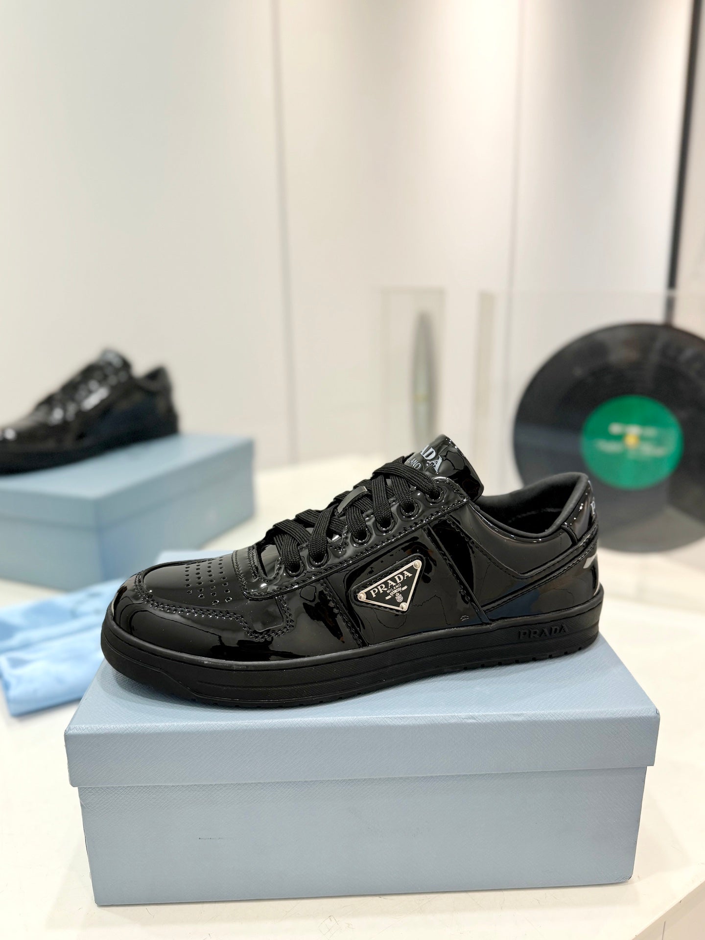 PRA DOWNTOWN PERFORATED SNEAKERS GLOSSY BLACK CALFSKIN - 35