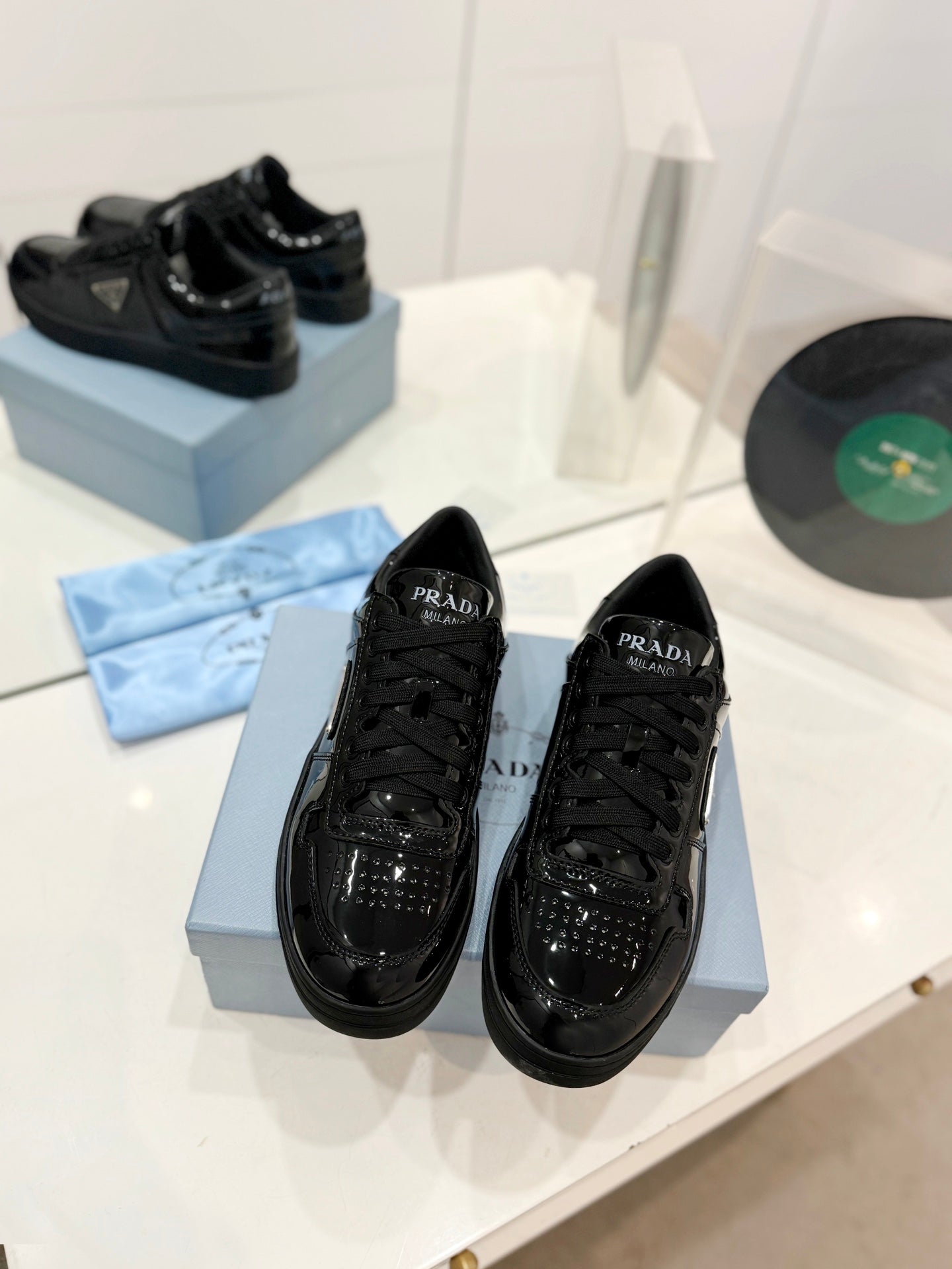 PRA DOWNTOWN PERFORATED SNEAKERS GLOSSY BLACK CALFSKIN - 35