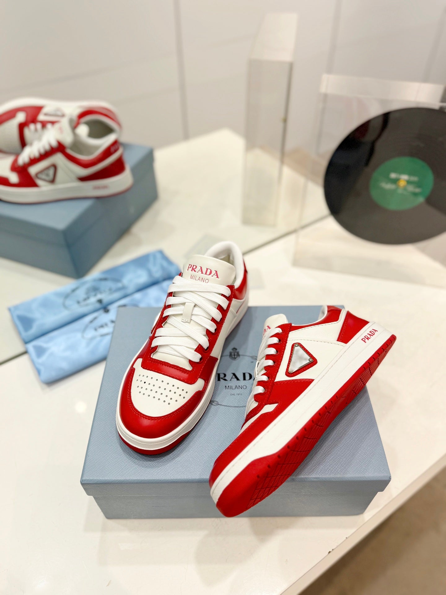PRA DOWNTOWN PERFORATED SNEAKERS WHITE AND RED CALFSKIN - 35
